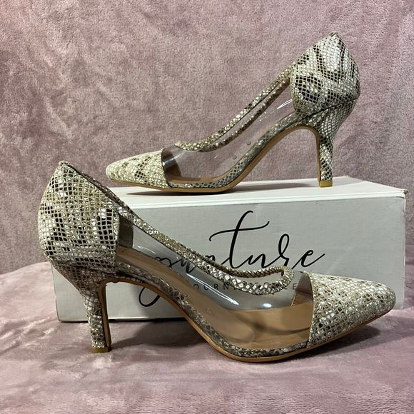 Snakeskin Print Heels “Gabbie” Clear Sides - Picture 11 of 12